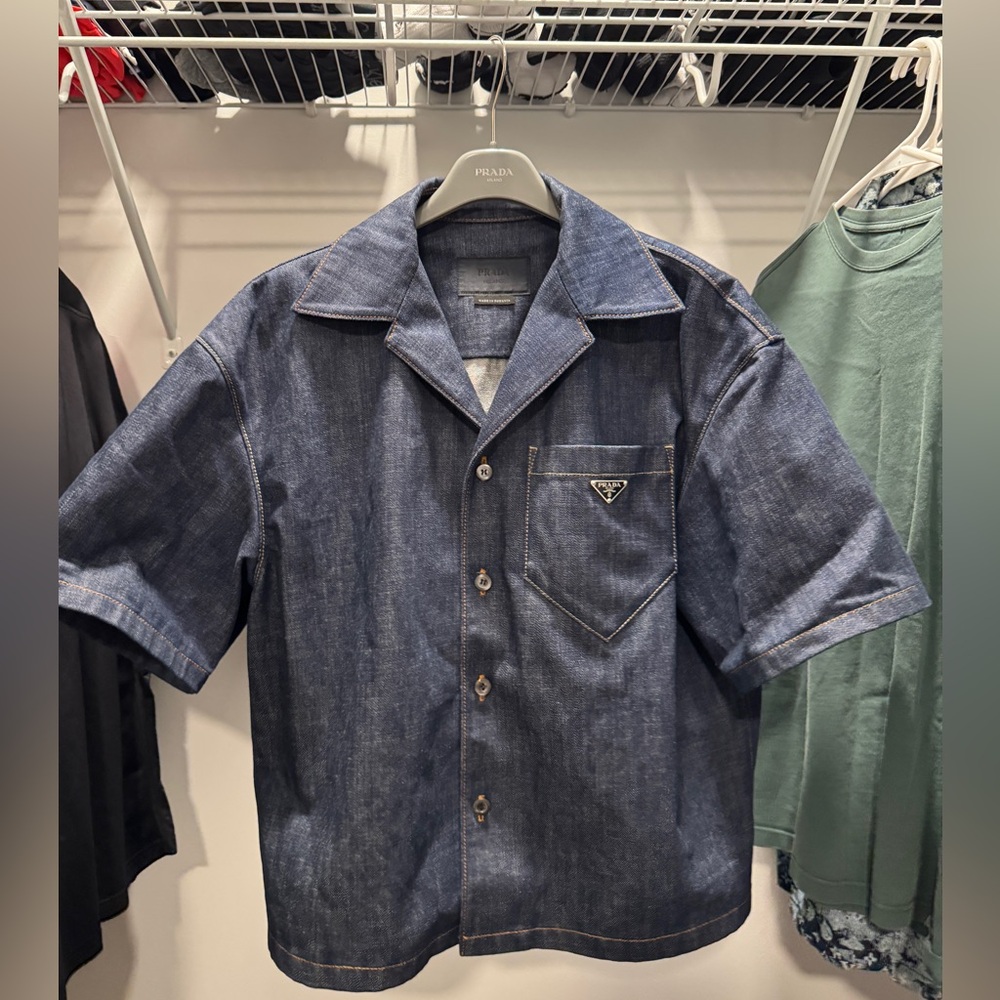 Prada Short-Sleeved Selvedge Denim Shirt